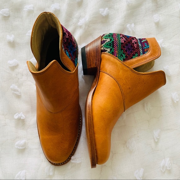 Shoes - Handmade Guatemalan leather & woven fabric booties